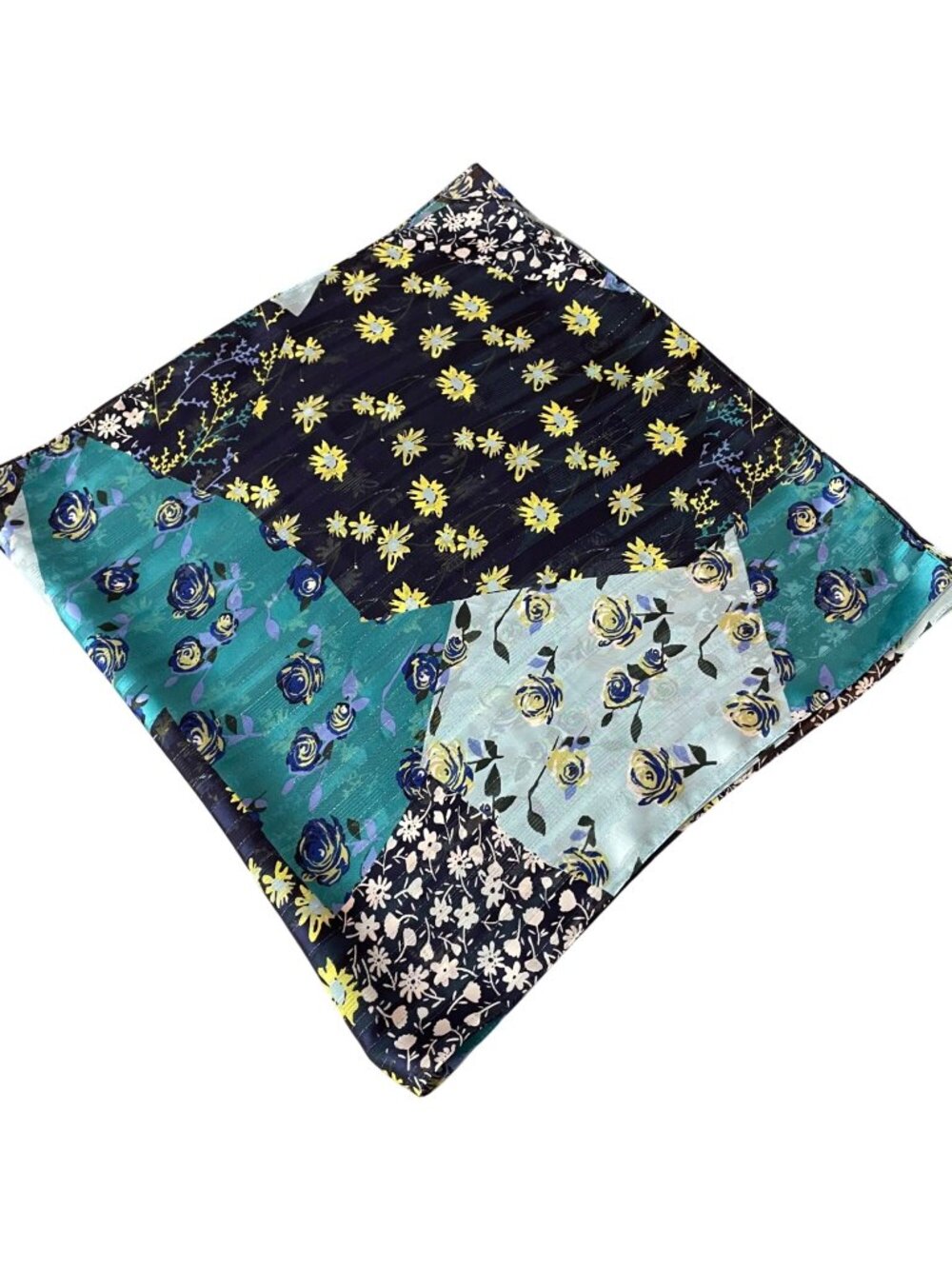 Patchwork Floral Sheer Metallic Rectangle‎ Scarf Long 18.5" x 72"
